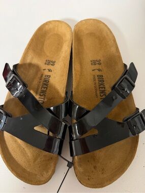 Birkenstock Black Patent Cross-Strap Sandals